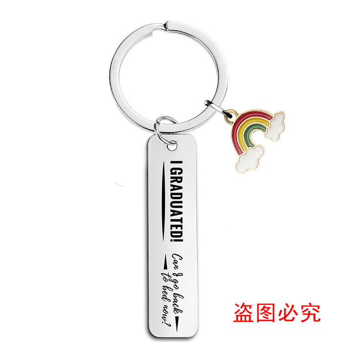 Jewelry WholesaleWholesale Stainless Steel Graduation Season Gift Rainbow Metal Keychain JDC-KC-GangGu016 Keychains 钢古 %variant_option1% %variant_option2% %variant_option3%  Factory Price JoyasDeChina Joyas De China