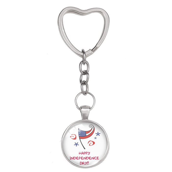 Wholesale 4th of July Independence Day Heart Shaped Alloy Glass Keychain MOQ≥2 JDC-KC-XiangL004