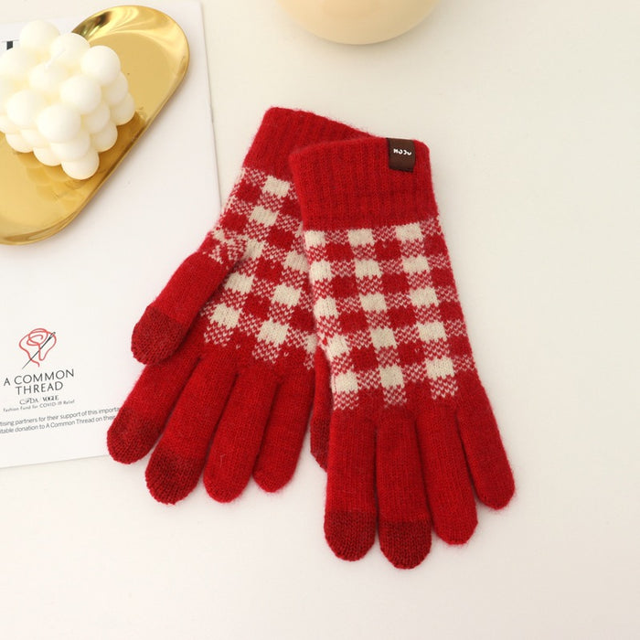 Wholesale Gloves Acrylic Warm Retro Red Knit Touch Screen JDC-GS-YanD009