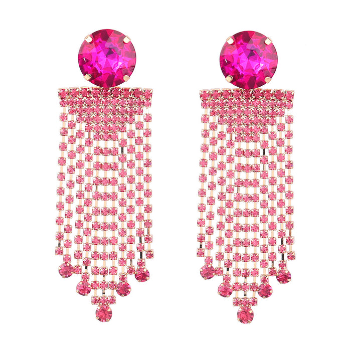 Wholesale Round Long Tassel Earrings Alloy Rhinestone Glass Drill JDC-ES-JL1091