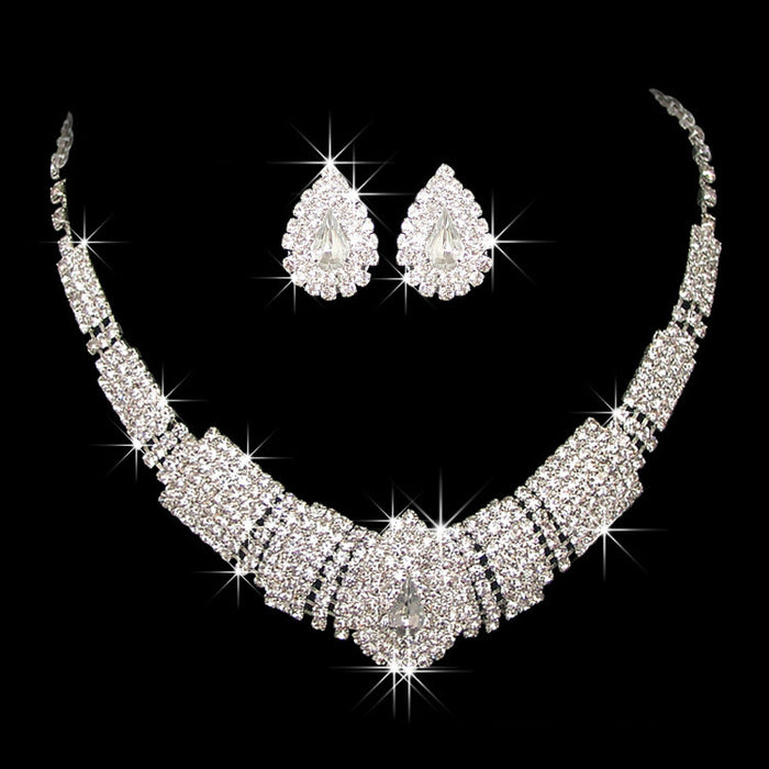 Wholesale Earrings Butterfly Drop Necklace Earrings Set Full of Diamond Geometric Crystal Flowers MOQ≥2 JDC-ES-haob021