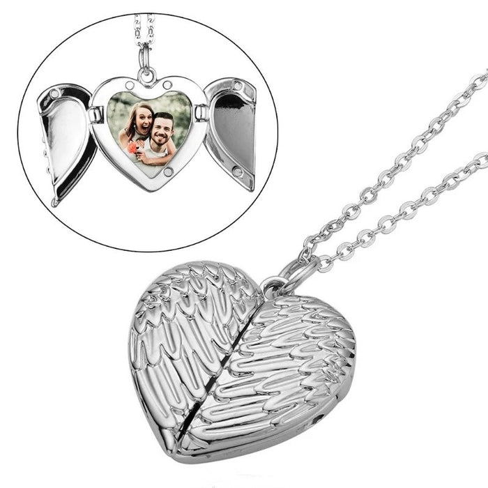 Wholesale Necklace Alloy Heart Angel Wings Photo Frame Photo Box JDC-NE-JiSha011