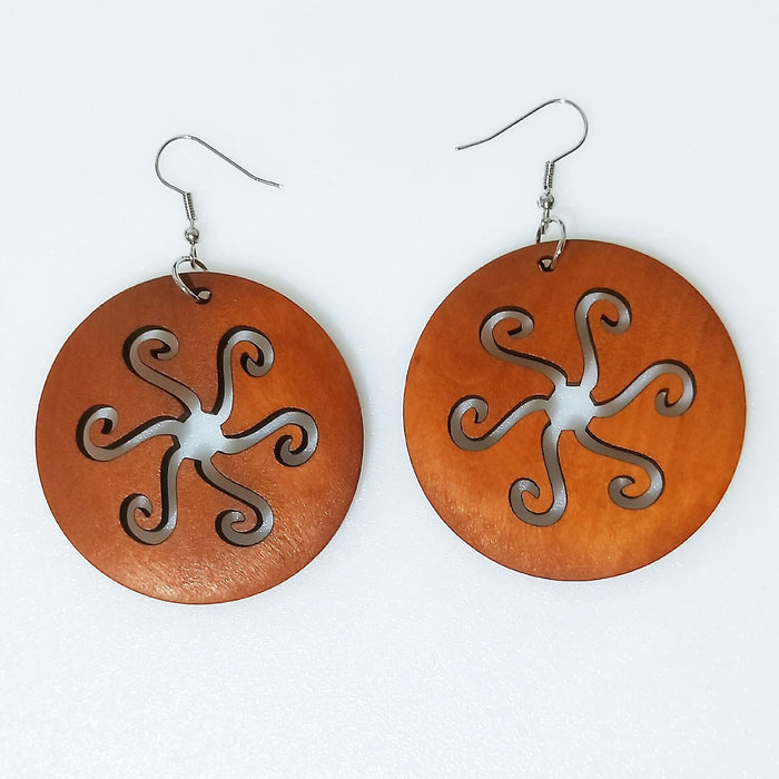 Wholesale African Collection Carved Round Wood Earrings JDC-ES-AnX016