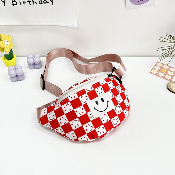 Wholesale Vintage Chest Bag One Shoulder Children Checkerboard Klein Blue JDC-SD-KR061