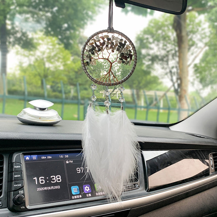 Jewelry WholesaleWholesale Tree of Life Feather Crystal Gravel Iron Ring Car Hanging Dreamcatcher MOQ≥2 JDC-DC-MGu020 Dreamcatcher 梦罟 %variant_option1% %variant_option2% %variant_option3%  Factory Price JoyasDeChina Joyas De China