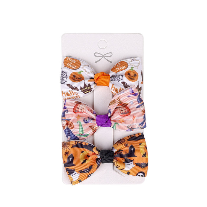 Wholesale Children's Hair Clip Halloween Bat Bow Three Piece Cloth JDC-HC-qiun008