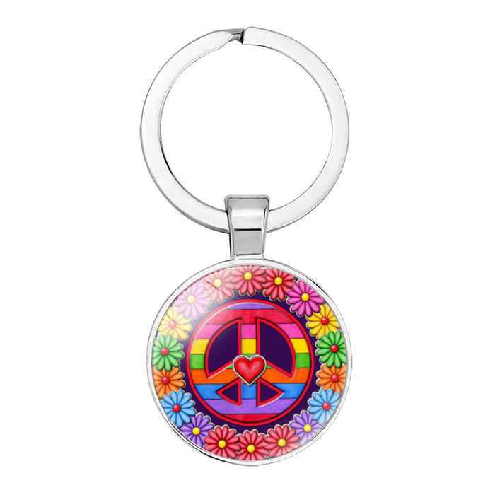 Wholesale Peace Sign Time Gemstone Alloy Glass Keychain JDC-KC-NingX012