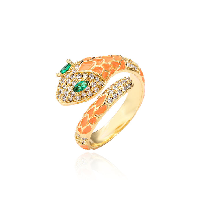 Wholesale Zircon Snake Copper Adjustable Ring JDC-RS-AG353