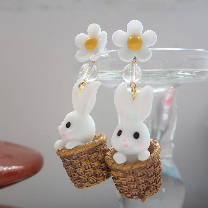 Wholesale 925 Silver Needle Cute Eating Radish Rabbit Resin Earrings JDC-ES-XNWE007