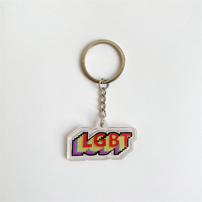 Wholesale LGBT Rainbow Acrylic Keychain Bag Bag Pendant Double Sided Pendant JDC-KC-HeRun001