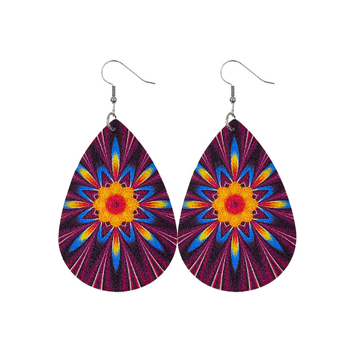 Wholesale Tie Dye Mandala Flower Leather Earrings JDC-ES-dih007