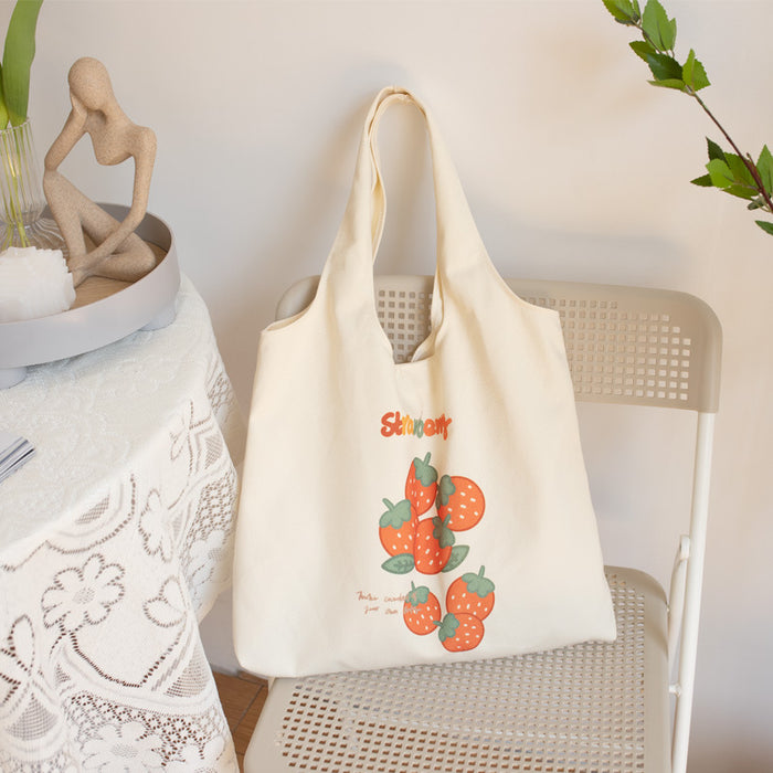 Wholesale canvas bag cute fruit print large capacity literary canvas bag JDC-SD-Sugao001