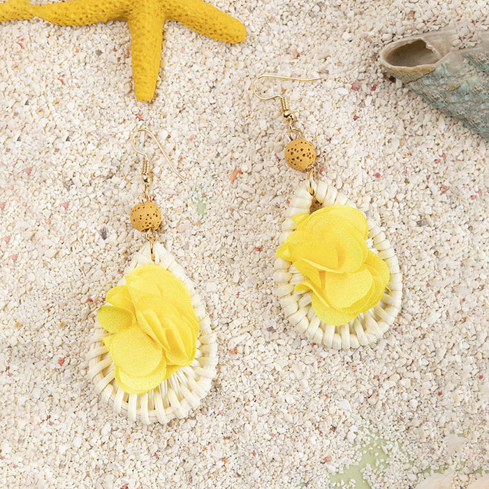 Wholesale rattan flower earrings handmade high quality  MOQ≥3 JDC-ES-XLH006