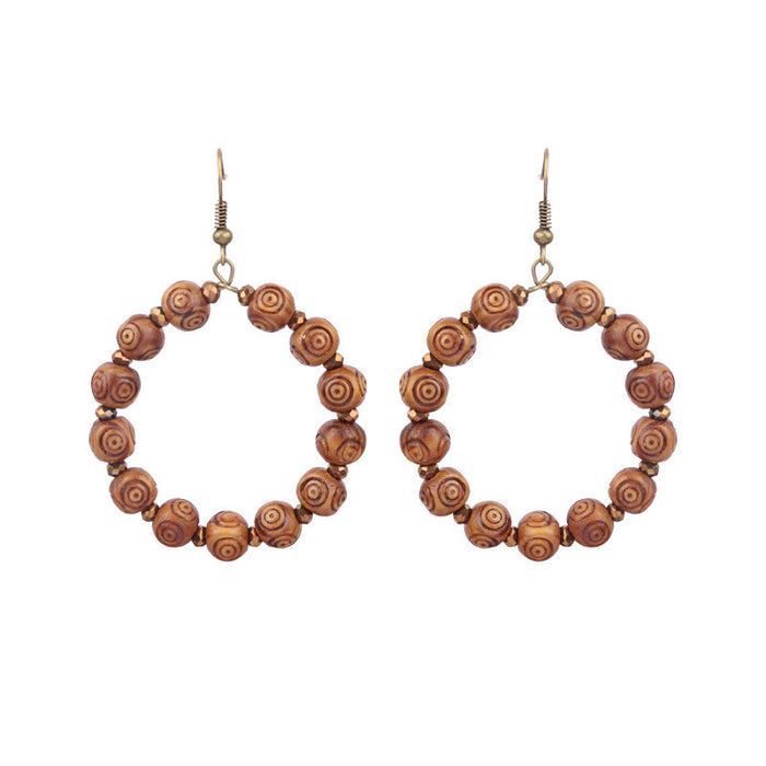 Wholesale Tassel Earrings Vintage Wood Beads Hand Woven Geometric Cutout JDC-ES-HH014