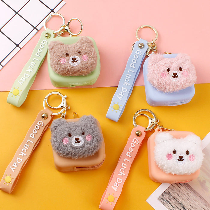 Wholesale Cartoon Bear Plush Bluetooth Headphone Bag Mini Silicone Coin Purse Keychain JDC-KC-LEn002