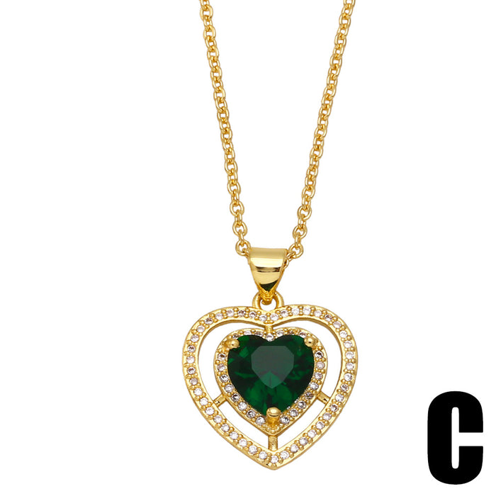 Wholesale Heart Moon Emerald Zircon Necklace Niche Designs JDC-NE-AS584