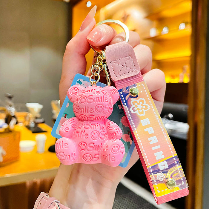 Wholesale Resin Alphabet Bear Keychain Cute Schoolbag Pendant JDC-KC-ManM025