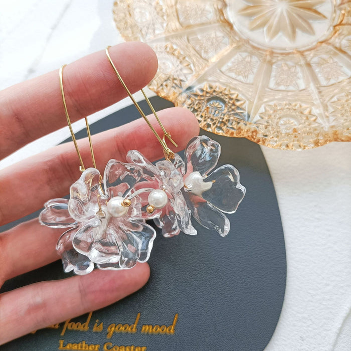 Jewelry WholesaleWholesale S925 silver transparent Large Flower Pearl holiday Earrings JDC-ES-MiH007 Earrings 米穗 %variant_option1% %variant_option2% %variant_option3%  Factory Price JoyasDeChina Joyas De China