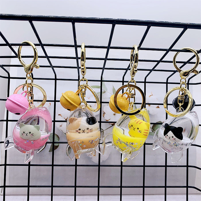 Wholesale Keychain Acrylic Cute Cat Head Floating Quicksand Bottle MOQ≥2 JDC-KC-DMF026