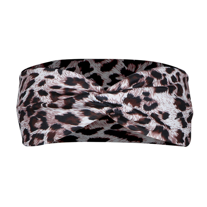 Wholesale Headband Fabric Leopard Print Cross Yoga Running Fitness MOQ≥2 JDC-HD-FanM003