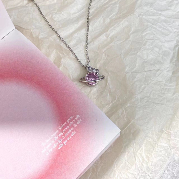 Wholesale necklace alloy pink planet sweet and cute pink diamond collarbone chain MOQ≥2 JDC-NE-GSLD001