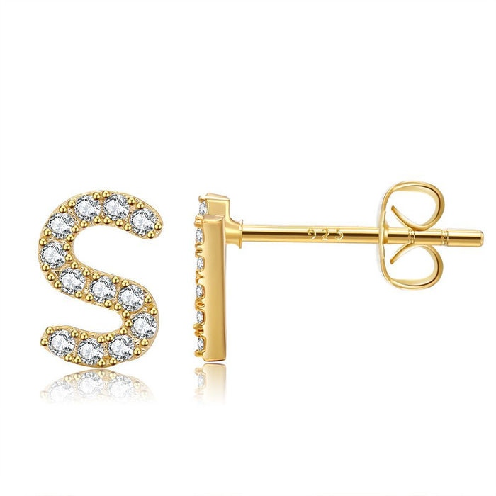 Wholesale Small Letter Stud Earrings Brass Gold Plated Jewelry JDC-ES-WB030