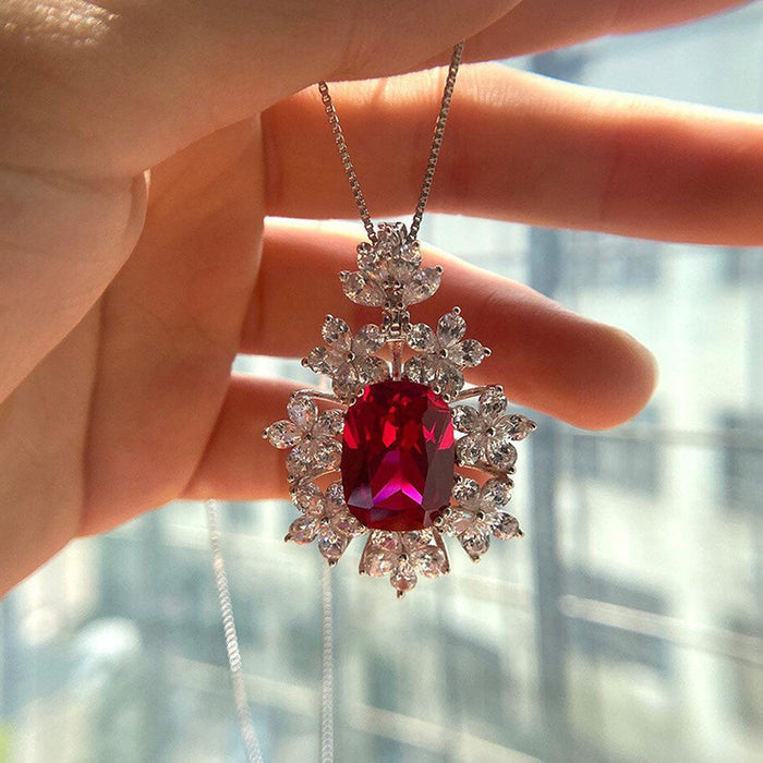 Wholesale Necklace Copper Zircon Floral Imitation Ruby MOQ≥2 JDC-PREMCAOS-NE-008