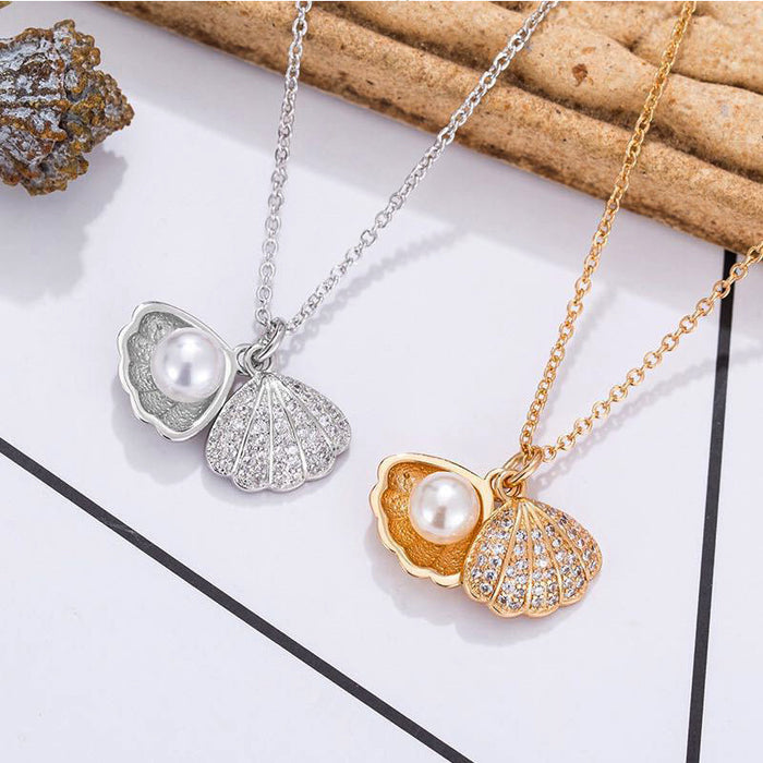 Wholesale Shell Imitation Pearl Alloy Artificial Diamond Necklace MOQ≥2 JDC-NE-JYS011