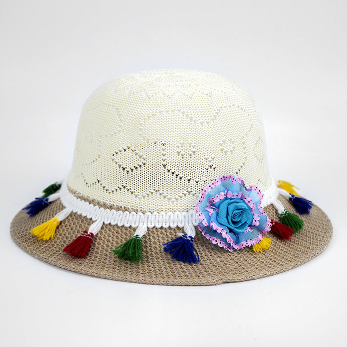 Wholesale Natural Papyrus Tassel Kids Sunscreen Sun Hat Straw Hat JDC-SH-ZYuan002