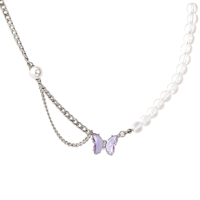 Wholesale Crystal Butterfly Diamond Stitching Necklace Women's Clavicle Chain JDC-NE-wusu002