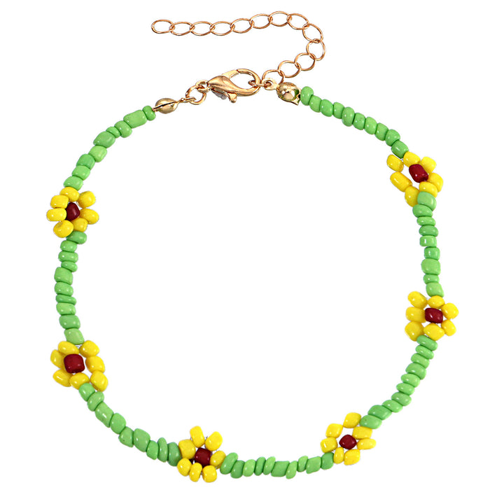 Wholesale color handmade rice beads flower anklet JDC-AS-ZW022