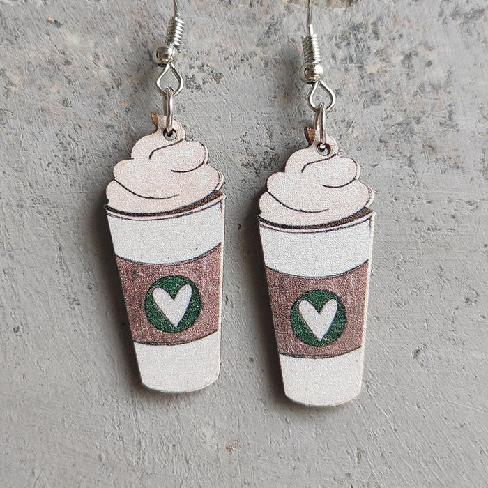 Wholesale wood earrings drink ice cream love earrings  MOQ≥3 JDC-ES-heyi016