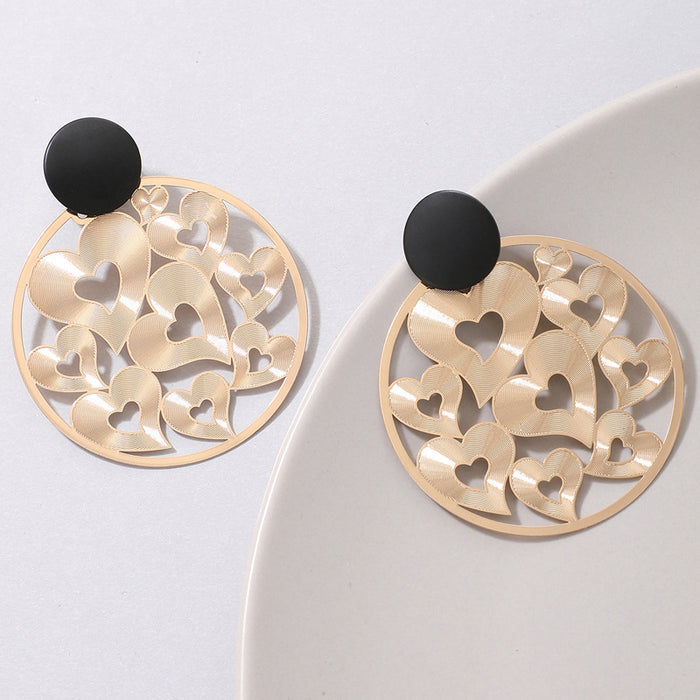 Wholesale Earrings Alloy Exaggerated Circle Hollow Carved Gold MQO≥2 JDC-ES-lingg017