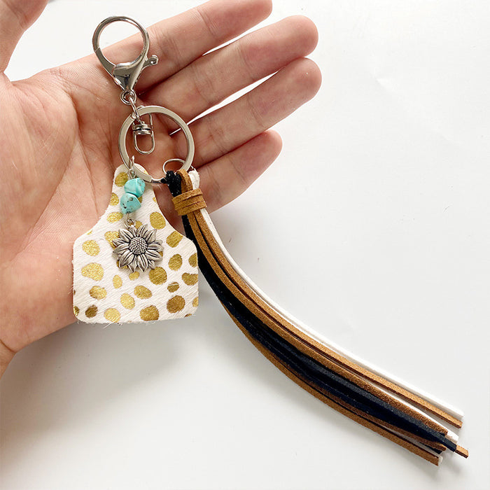 Jewelry WholesaleWholesale Leather Tassel Turquoise Alloy Sunflower Keychain MOQ≥2 JDC-KC-HeYi001 Keychains 合异 %variant_option1% %variant_option2% %variant_option3%  Factory Price JoyasDeChina Joyas De China