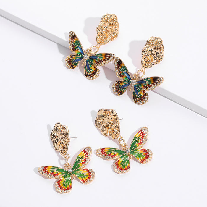 Wholesale Earrings Alloy Rhinestones Color Block Butterfly JDC-ES-JUYAO015