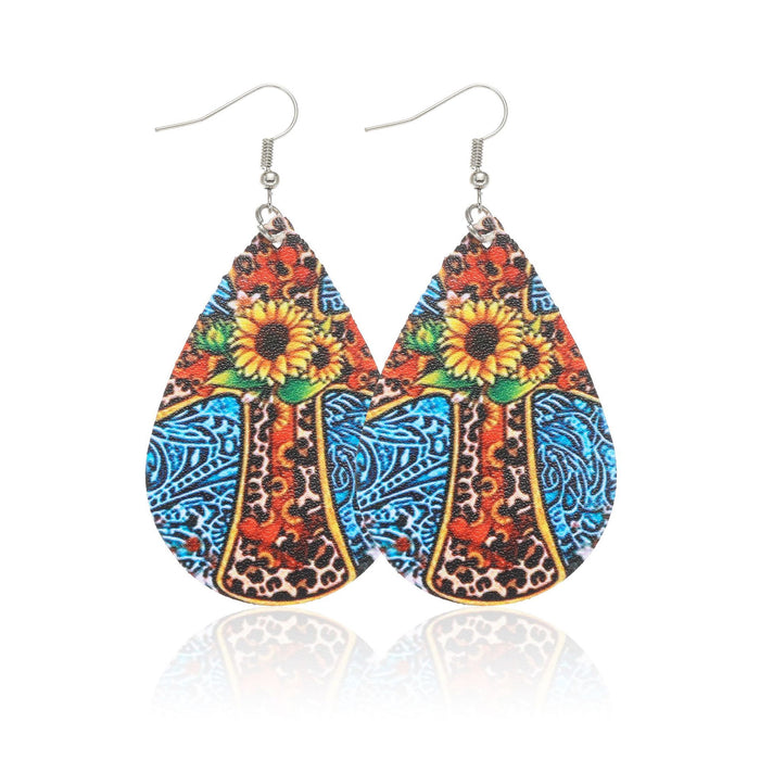 Wholesale wooden earrings multi color drop leather MOQ≥12 JDC-ES-dih004