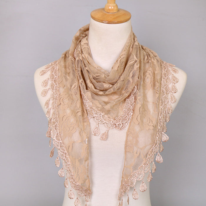 Wholesale Nylon Lace Triangular Scarf Rose Flower Tassel Triangle Scarf JDC-SF-WenJ002