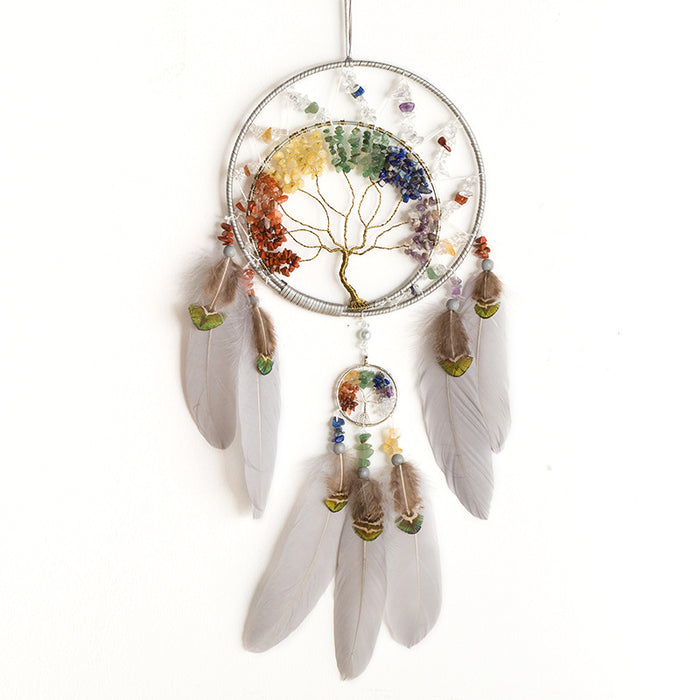 Wholesale Crystal Stone Life Tree Iron Ring Feather Dreamcatcher MOQ≥2 JDC-DC-MYing004