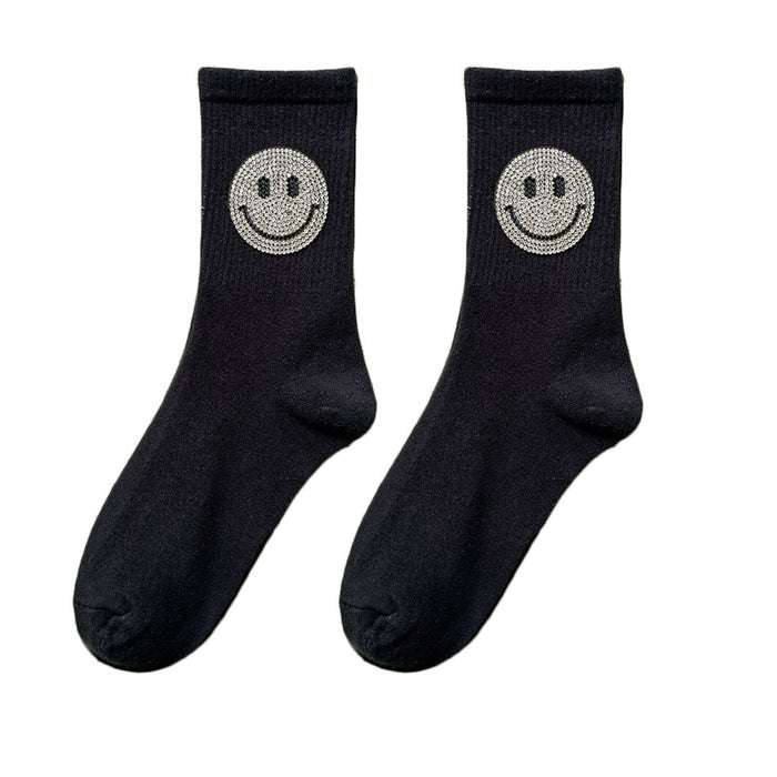 Wholesale Sock Cotton Mid Tube Smiley Hot Diamond Color JDC-SK-ZET001