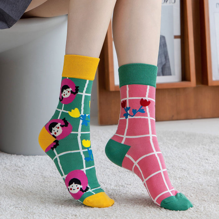 Wholesale trendy socks cotton socks high socks creative cartoon flower JDC-SK-MianZu003