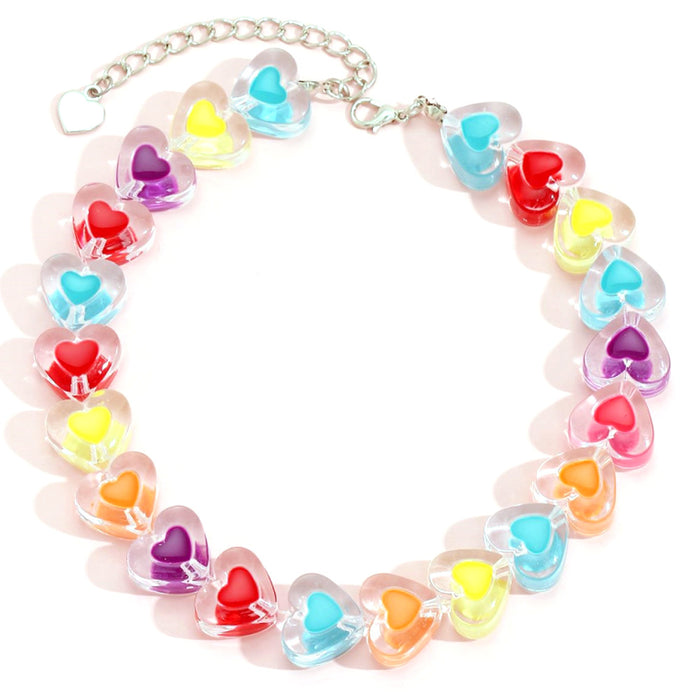 Jewelry WholesaleWholesale drop oil colorful heart-shaped beads clavicle chain acrylic Necklace JDC-NE-YeB007 Necklaces 烨贝 %variant_option1% %variant_option2% %variant_option3%  Factory Price JoyasDeChina Joyas De China