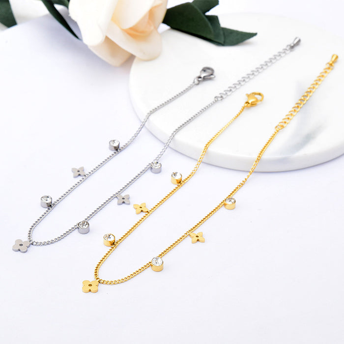 Jewelry WholesaleWholesale Glossy Flower Zircon Anklet 18k Gold Titanium Steel JDC-AS-WeiNS004 Anklets 唯奈斯 %variant_option1% %variant_option2% %variant_option3%  Factory Price JoyasDeChina Joyas De China