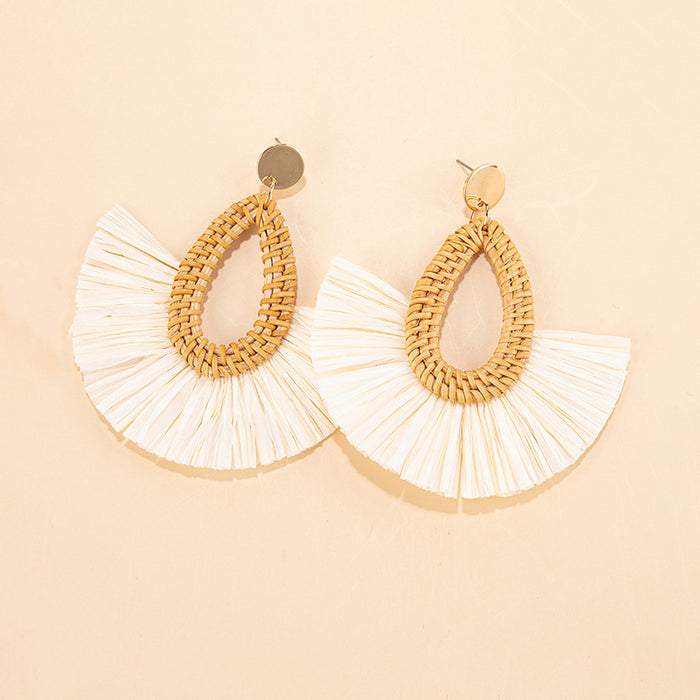 Wholesale rattan tassel earrings women's high-end fan-shaped  MOQ≥3 JDC-ES-XLH005