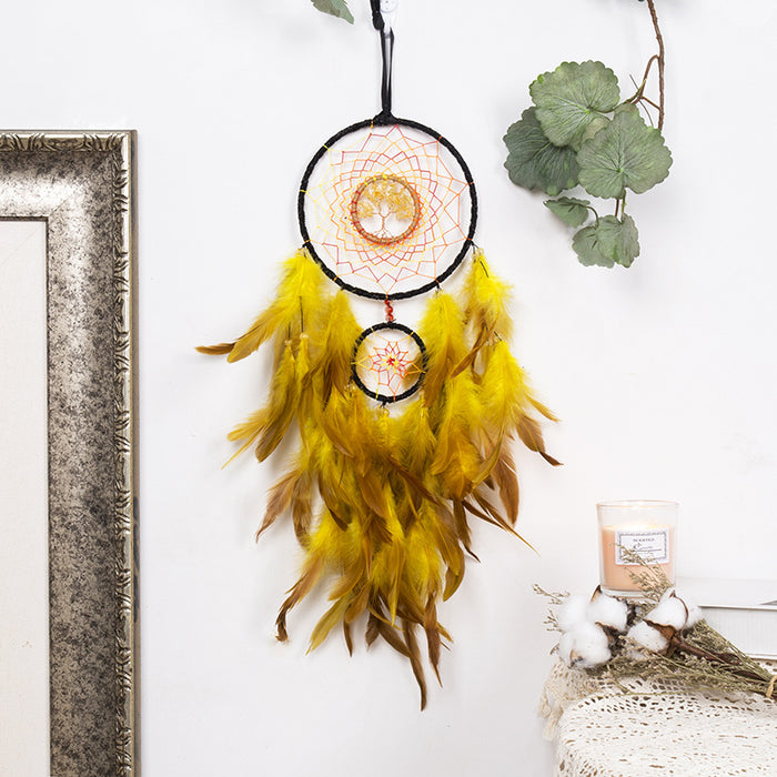 Wholesale Crystal Gravel Feather Tree Of Life Iron Ring Dreamcatcher MOQ≥2 JDC-DC-MGu032