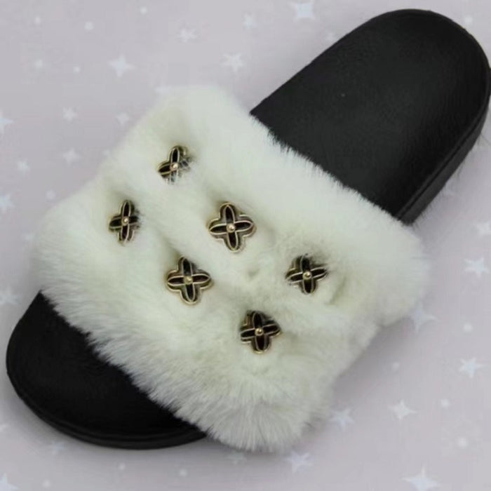 Wholesale Summer Fashion Color Fox Fur Flat Slippers Women JDC-SP-NED001