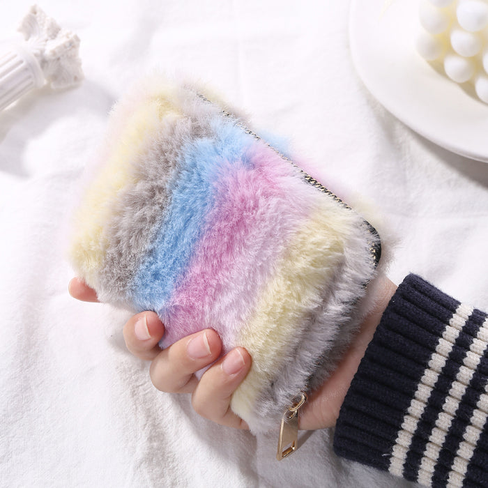 Wholesale Plush Gradient Rainbow Long Wallet JDC-WT-HongHua002