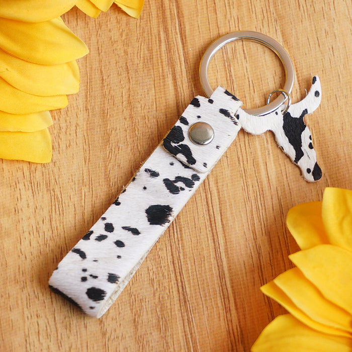 Wholesale Keychains Alloy Genuine Leather Leopard Print Handmade 3pcs JDC-KC-HeYi015