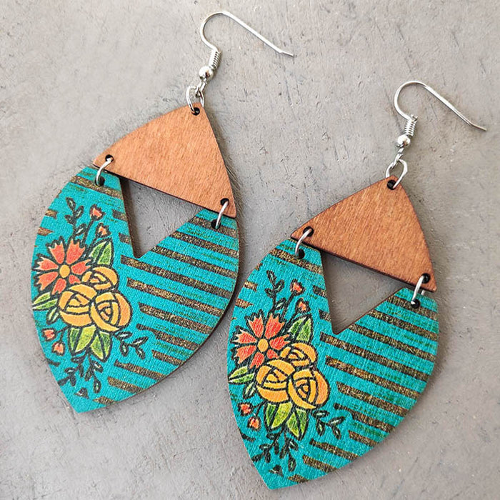 Wholesale Earrings Wooden Boho Sunflower Stripes Big Flower Earrings 2pcs JDC-ES-Heyi032