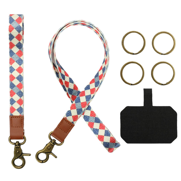 Wholesale Leopard Print Nylon Plaid Leather Lanyard Keychain MOQ≥3 JDC-KC-WF001