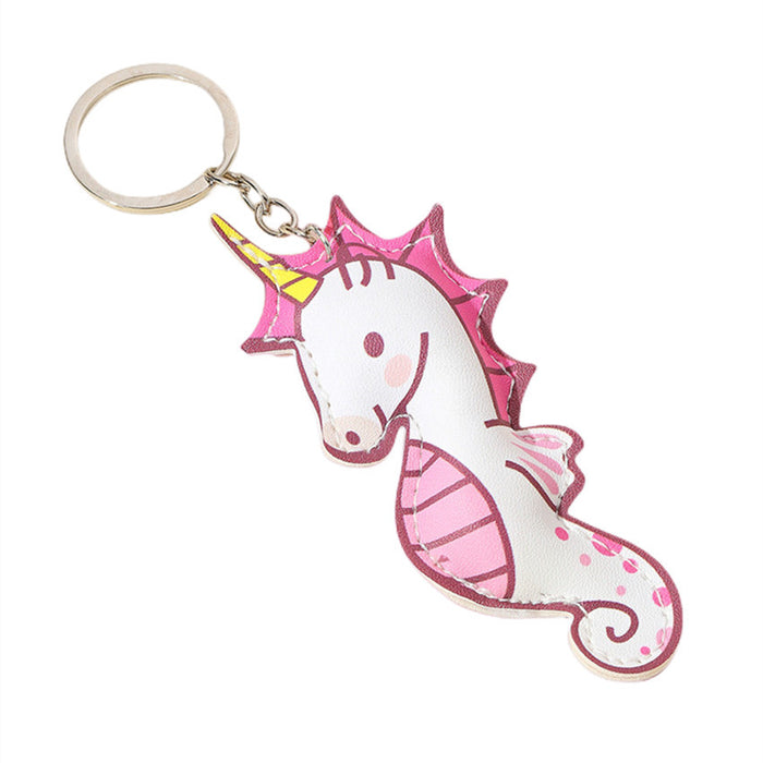 Wholesale Pink Leather Small Seahorse Keychain MOQ≥2 JDC-KC-WenJ006